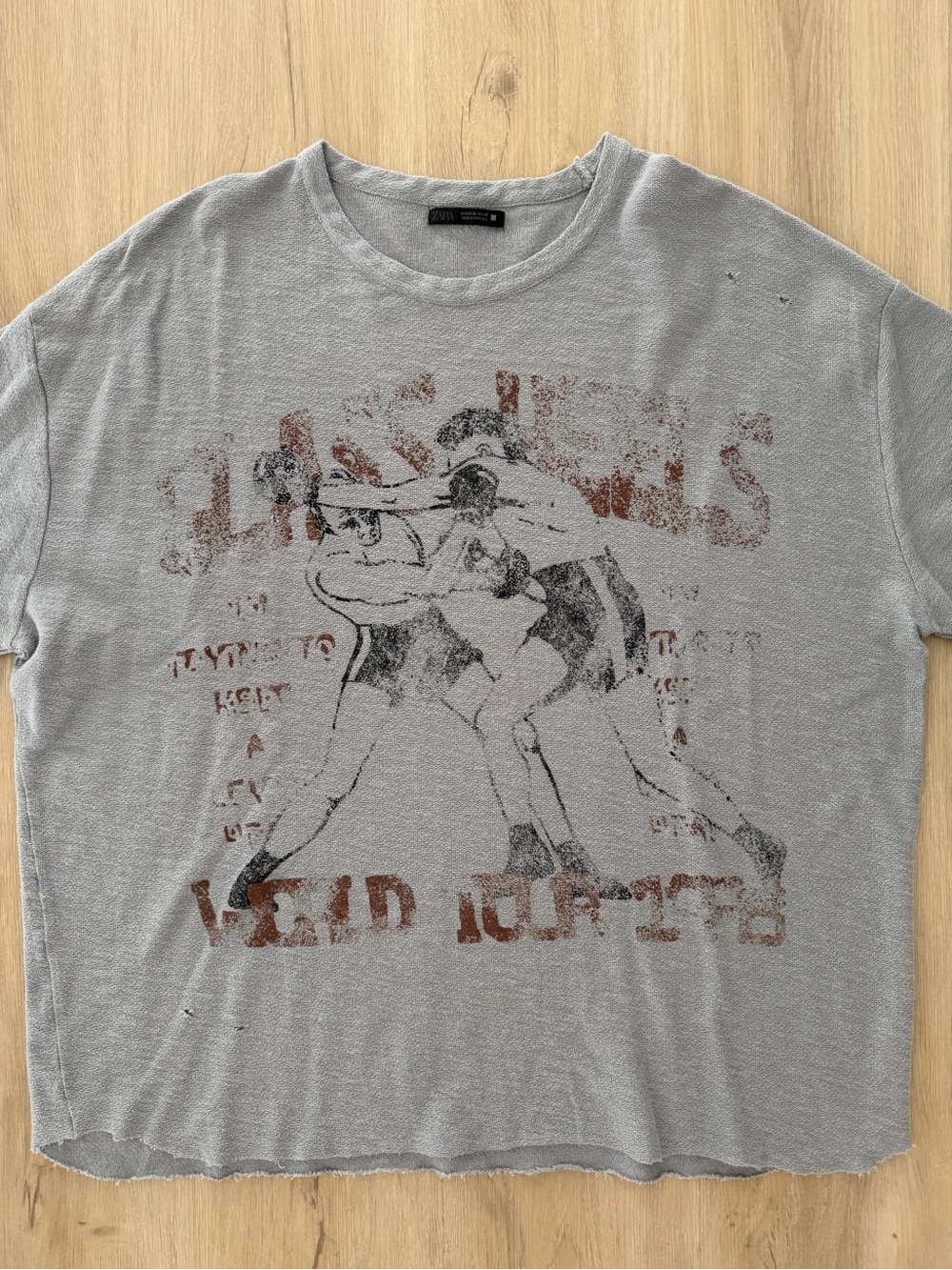 Zara Men's Raw Hem Grey Boxing T-Shirt, Size XL - Picture 2 of 4